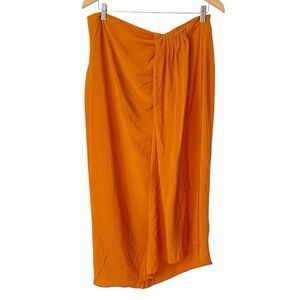 ZARA orange gathered midi skirt‎ XL